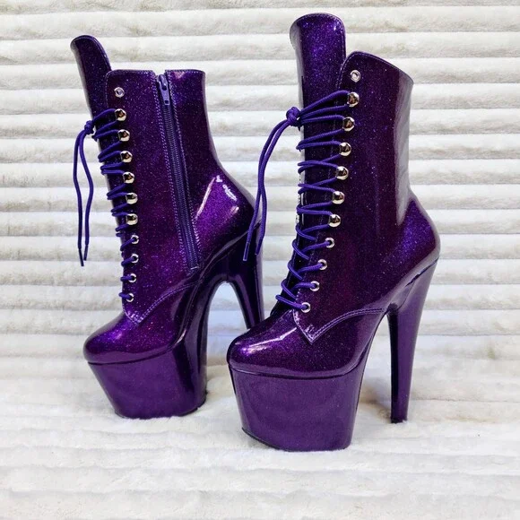 NIB Adore 1020GP Purple Glitter Patent 7" High Heel Platform Ankle Boots - Picture 8 of 12